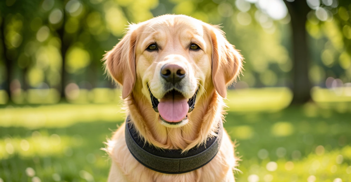 Chien heureux portant un collier confortable en pleine nature