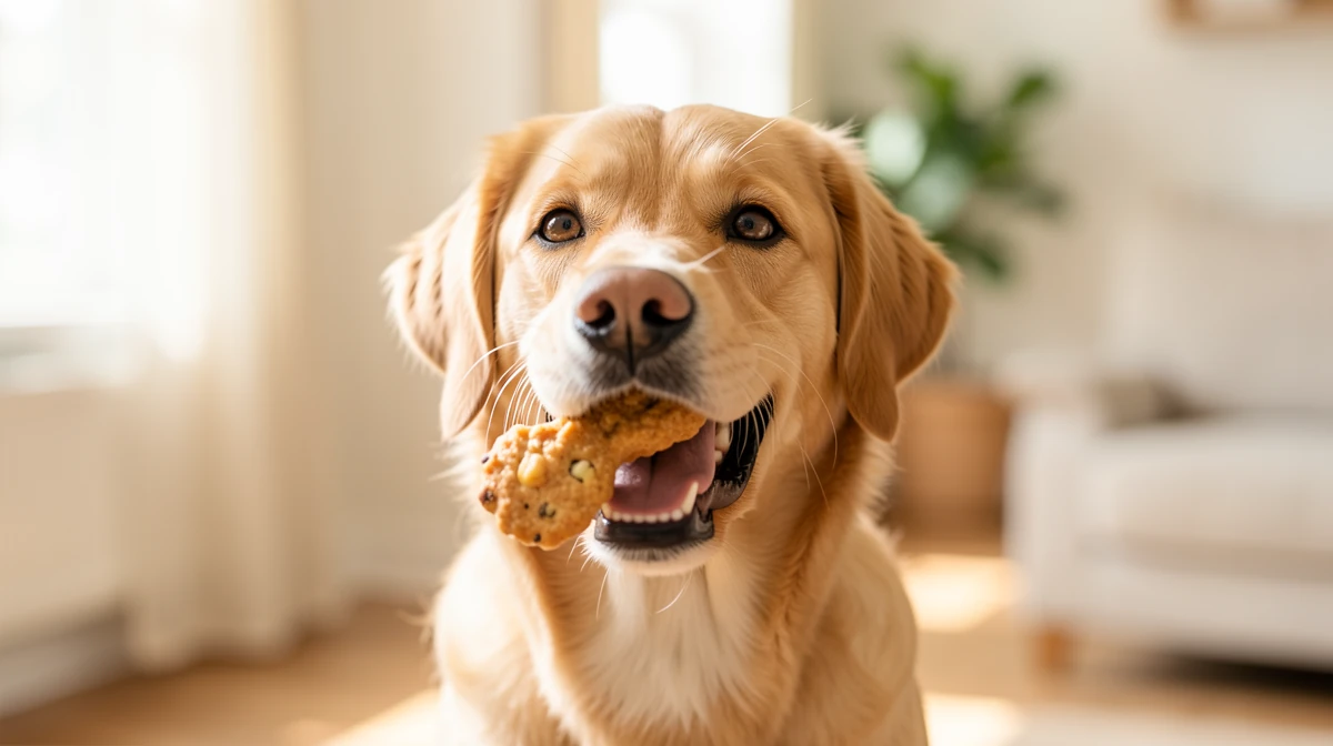 Friandises pour chien sur table en bois