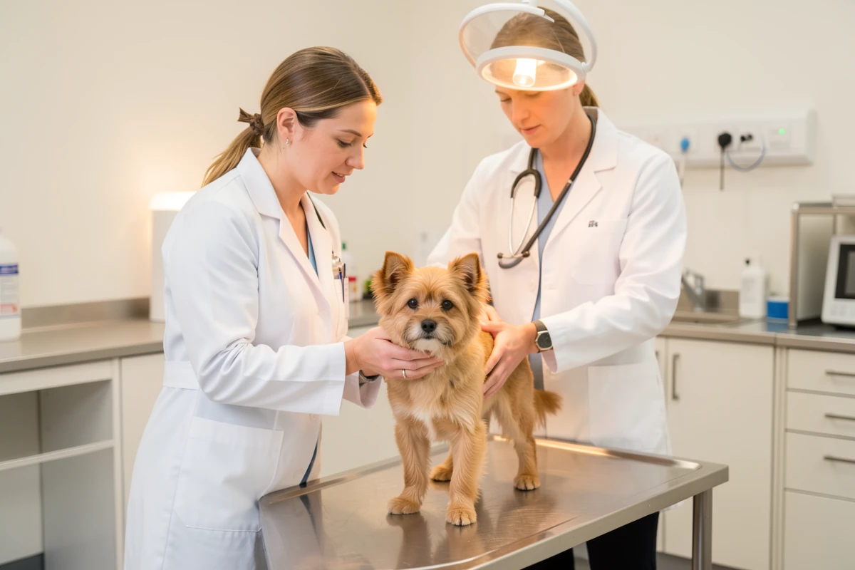 Vétérinaire examinant un chien en clinique