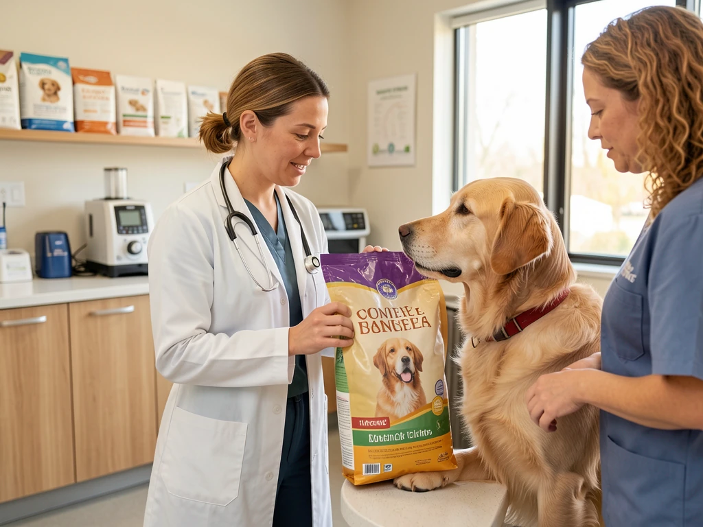 Vétérinaire examinant un chien lors d'une consultation nutritionnelle