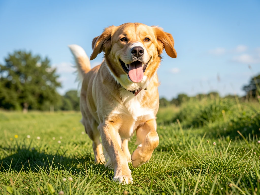Chien heureux marchant sur lherbe avec des pattes saines
