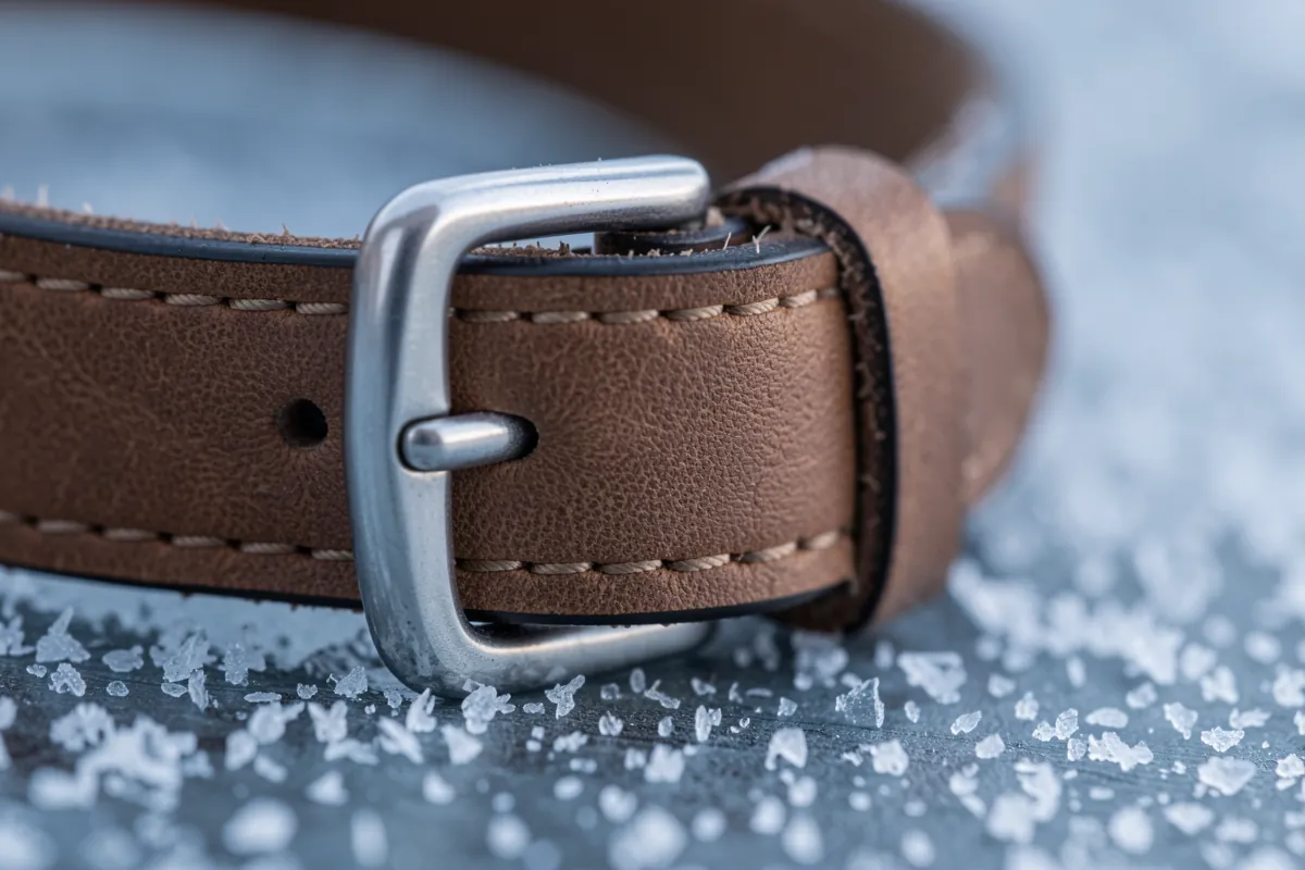 Gros plan sur les finitions et la boucle d'un collier pour chien.