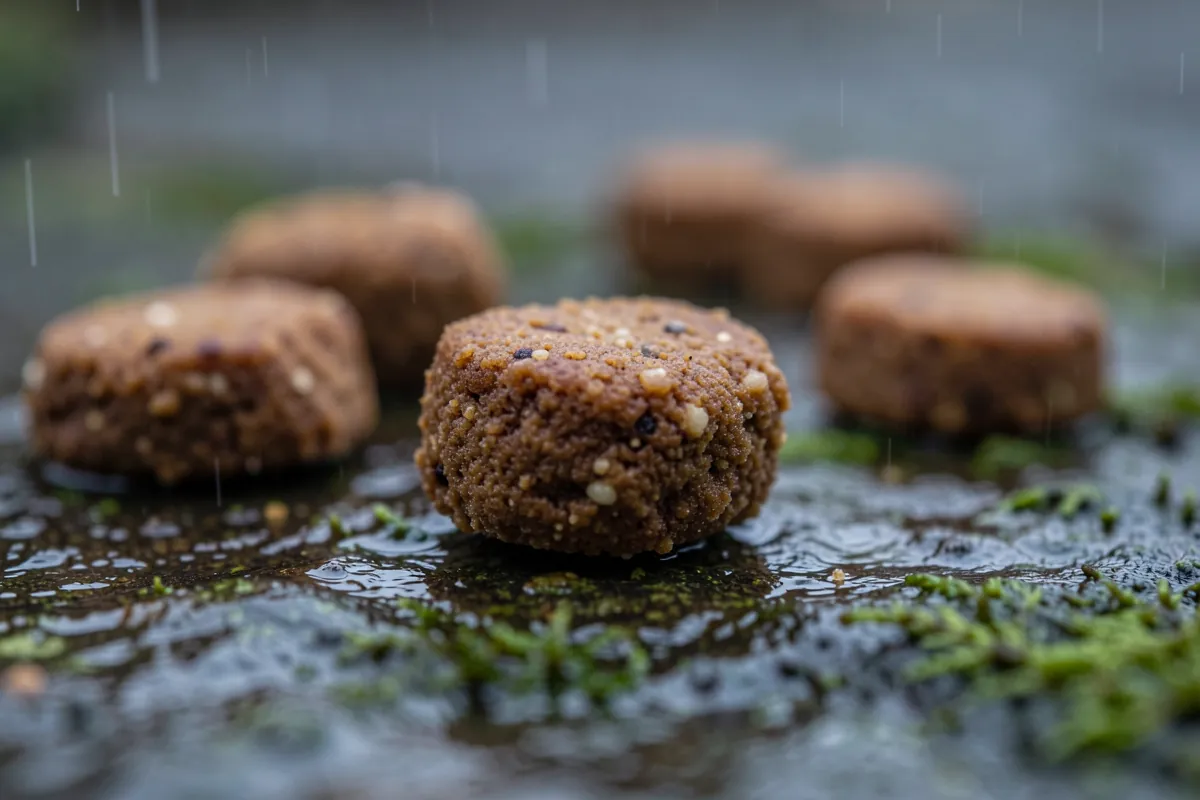 Gros plan macro sur des croquettes sèches pour chien.