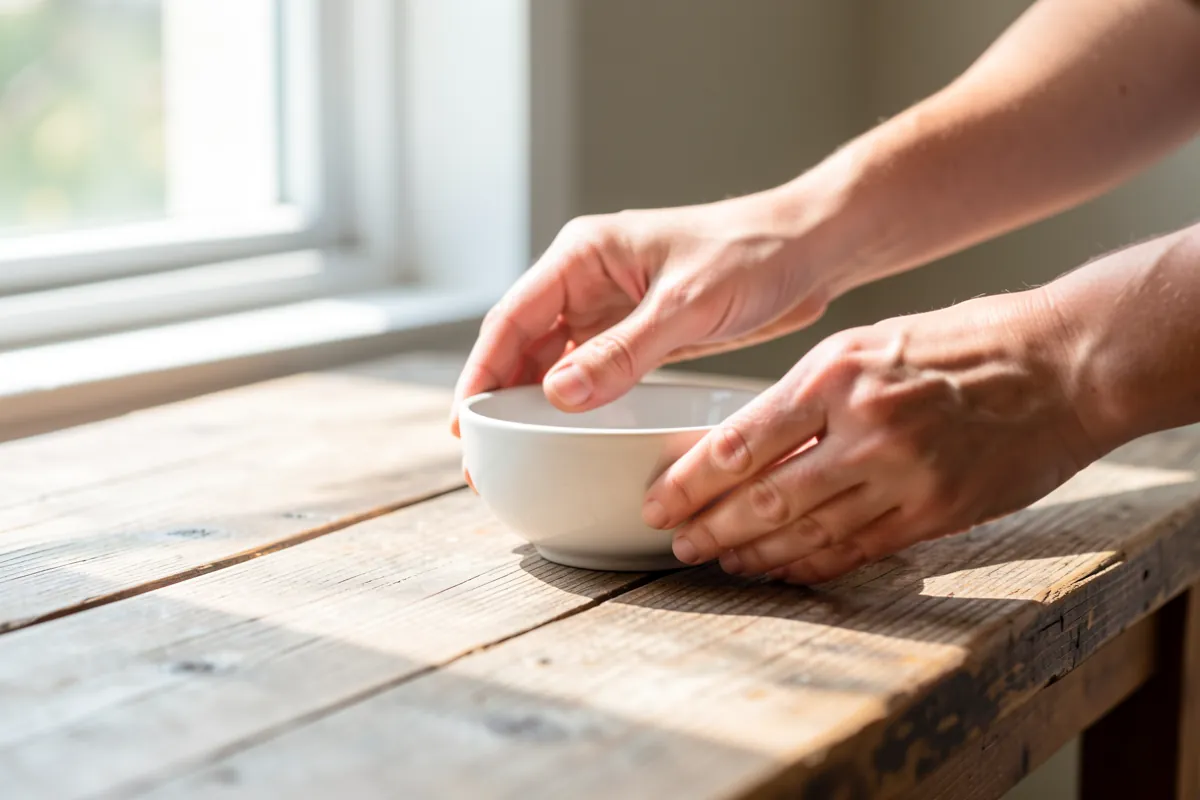 Mains préparant une ration équilibrée pour chien.