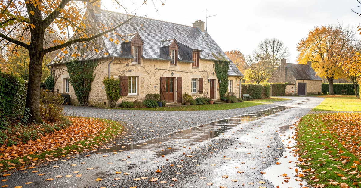 Chemin de campagne sous la pluie illustrant le cadre légal du collier électrique pour chien.
