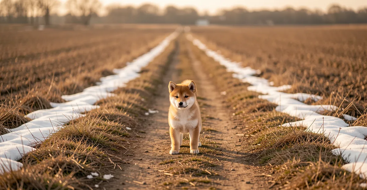 Paysage rural printanier pour choisir la croquette pour chiot shiba inu idéale.