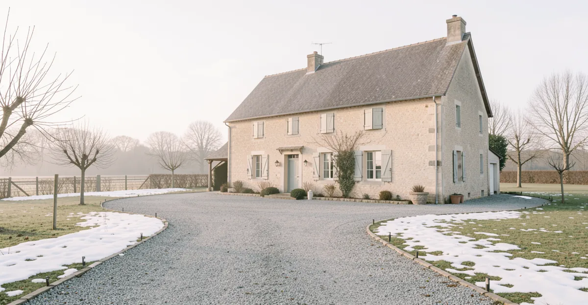 Une maison de campagne française au printemps pour choisir des croquettes chien junior de qualité.